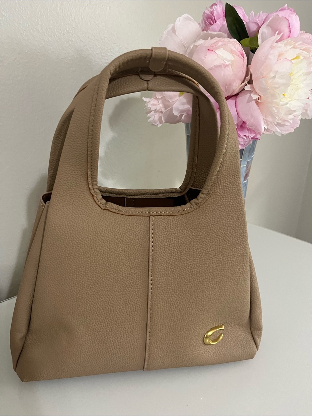 Coach Taupe Top-Handle Shoulder Bag with Gold 'C' Accent